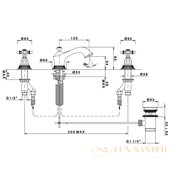 смеситель для раковиныс, nicolazzi impero, 1208cr36l, с донным клапаном, хром