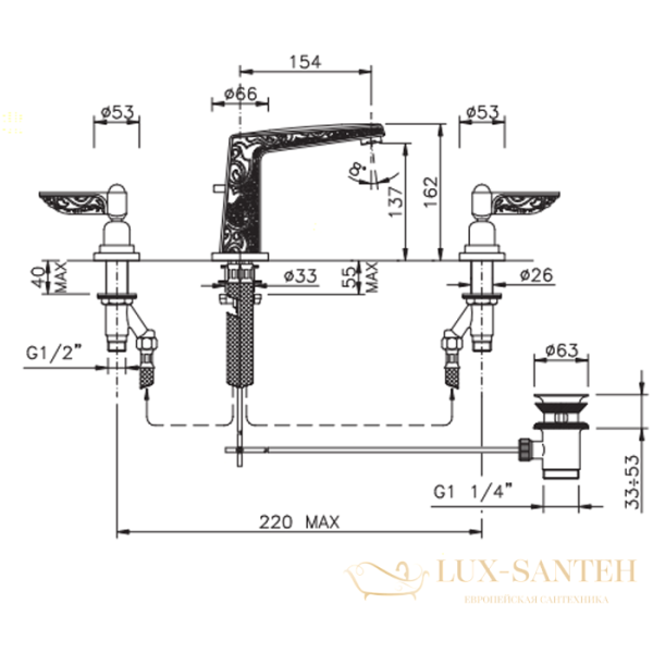 смеситель для раковины, nicolazzi liberty, 1008cr16, с донным клапаном, хром