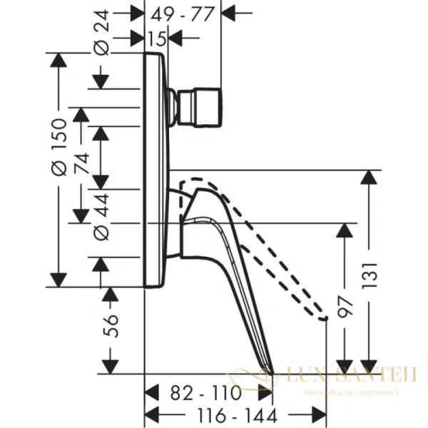 смеситель для ванны hansgrohe novus 71045000 (внешняя часть), хром
