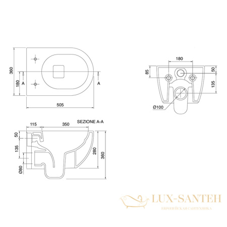 унитаз scarabeo glam 5201/tw, подвесной безободковый без креплений и сиденья, белый глянцевый