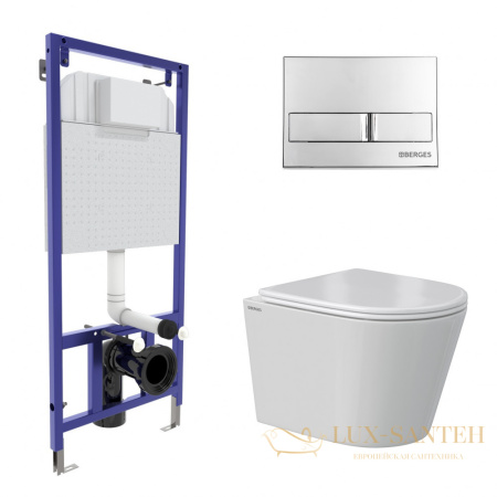 комплект berges 043371: подвесной унитаз vita с системой инсталляции novum 525 и панелью смыва, хром глянцевый