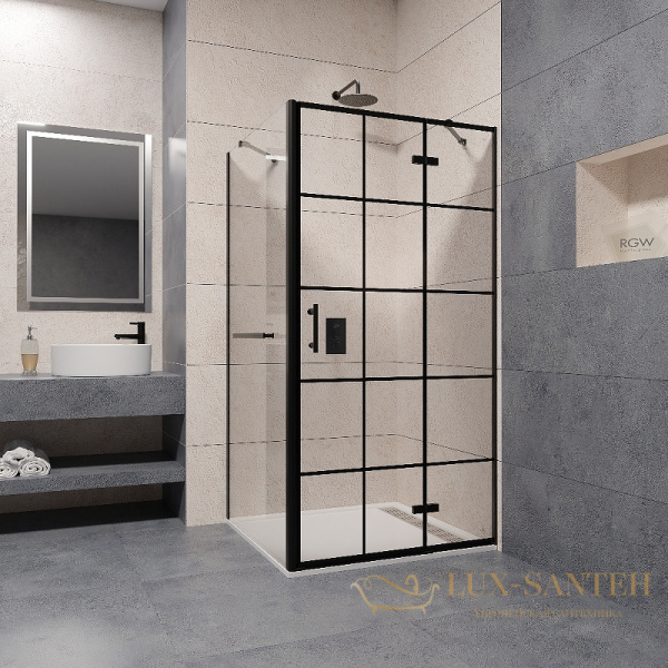 душевой уголок rgw passage 410877108-084r pa-77-1b r 100x80, профиль черный, стекло прозрачное