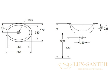 раковина встраиваемая villeroy&boch loop&friends 4a5500r1, 560х380х220h мм, с переливом, ceramicplus, белый глянцевый