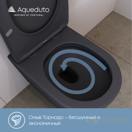 унитаз подвесной безободковый, aqueduto cone plus, cont0240, смыв tornado, 520*365 мм, быстросъемное сиденье с микролифтом, черный матовый
