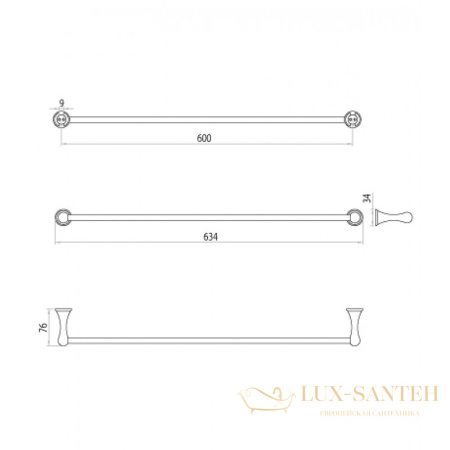 штанга для полотенец, 634мм, lemark стандарт, lm2138c, хром