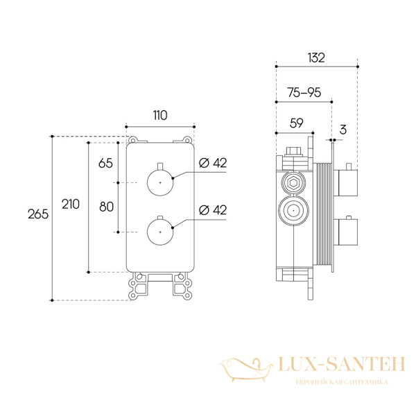 термостат для душа скрытого монтажа aqueduto aceno ace0345, со встроенной частью, на 3 выхода, оружейная сталь
