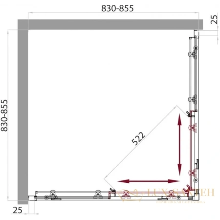 душевой уголок belbagno sela-a-2 sela-a-2-85-p-cr 85x85 см, стекло рифленое