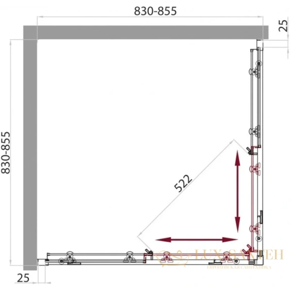 душевой уголок belbagno sela-a-2 sela-a-2-85-p-cr 85x85 см, стекло рифленое