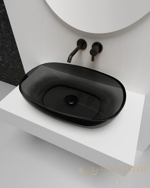 раковина накладная прозрачная abber kristall at2805onyx, 60х40 см, черный