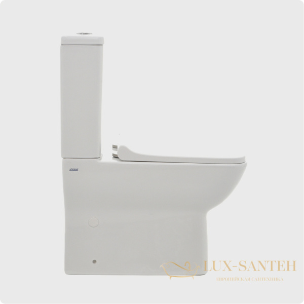 унитаз напольный безободковый aquame aqm1004, в комплекте c сиденьем softclose, горизонтальный выпуск, белый глянцевый
