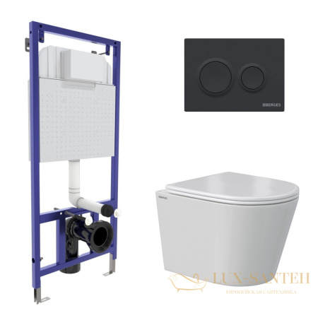 комплект berges 043378: подвесной унитаз vita с системой инсталляции novum 525 и панелью смыва, черный матовый