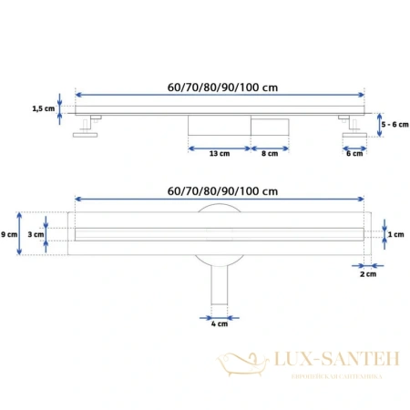 душевой канал rea neo slim pro rea-g5698 600 мм, золотой