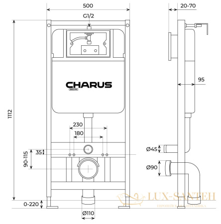 инсталляция для подвесного унитаза charus tm, cc.300.80.01, в комплекте с креплениями