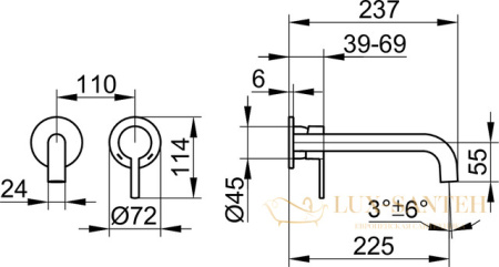 однорычажный смеситель для умывальника 225 мм keuco plan blue, 53916371201, черный матовый