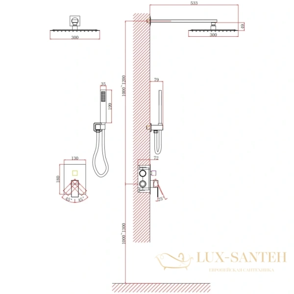 душевой комплект d&k bayern.liszt da1515705a04 300 мм, черный матовый