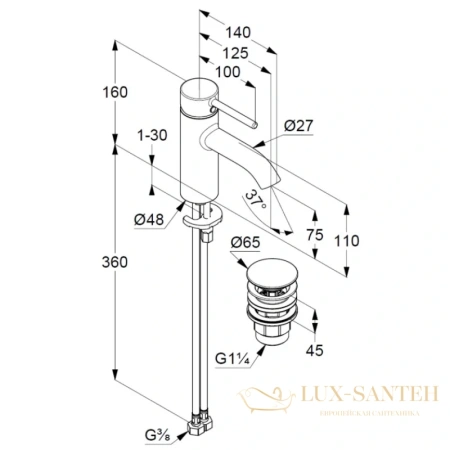 смеситель для раковины kludi bozz 382660576 с донным клапаном, хром