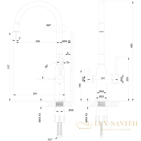 смеситель для кухни lemark expert lm5083lgn-black, с гибким изливом и подключением к фильтру с питьевой водой, золотой/черный