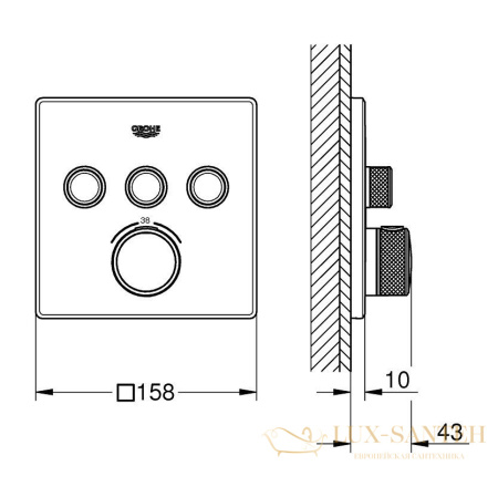 термостат встраиваемый для ванны и душа grohe grohtherm smartcontrol 29126a00, на 3 потребителя, темный графит глянцевый