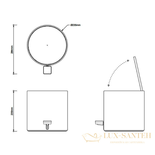 мусорное ведро с педалью 9 л, decor walther te 35, 0615400, хром