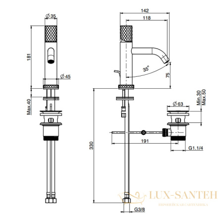 смеситель для раковины, fima carlo frattini spillo tech, f3031txsxns, ручка "x", c донным клапаном, черный матовый