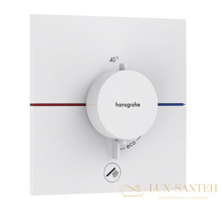 термостат для душа встраиваемый hansgrohe showerselect comfort e, 15575700, 1 выход + 1 дополнительная розетка, белый матовый