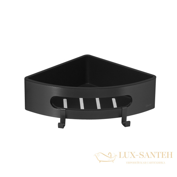 полка для душа угловая lemark shelf line 9772047,  с крючками и вставкой из пластика, черный матовый