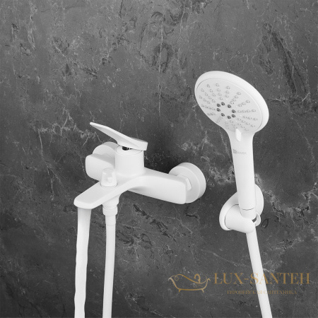 смеситель для ванны lemark bronx lm3714mw с душевым комплектом, белый матовый