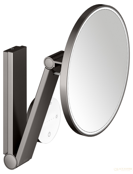 косметическое зеркало keuco ilook_move 17612359002, сенсорное, x 5 кратное увеличение, 5 уровней цвета, свет белый теплый, титан черный шлифованный