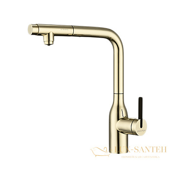 смеситель для кухни под фильтр с выдвижным изливом paulmark viper vi213105-g, золото