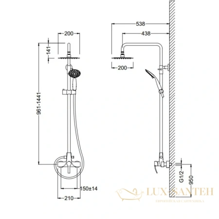 душевая система schein whirl 42215/8035013 200 мм, хром