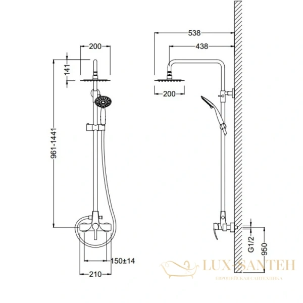 душевая система schein whirl 42215/8035013 200 мм, хром