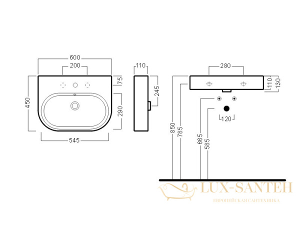 раковина hatria area y0uh01, 60х45 см, 1 отверстие для смесителя, с переливом, подвесная/накладная, белый глянцевый