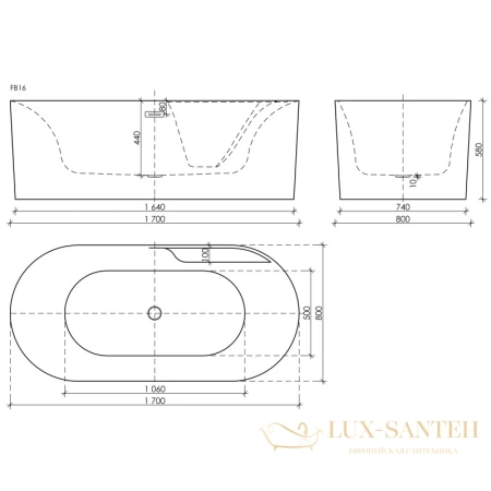 акриловая ванна sancos omega fb16 170х80 см, белый