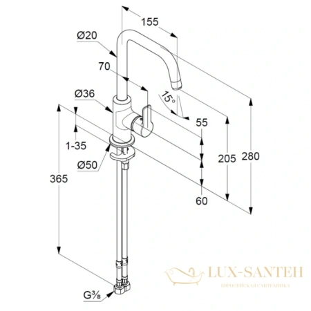 смеситель для раковины kludi pure&easy 370240565 без донного клапана, хром