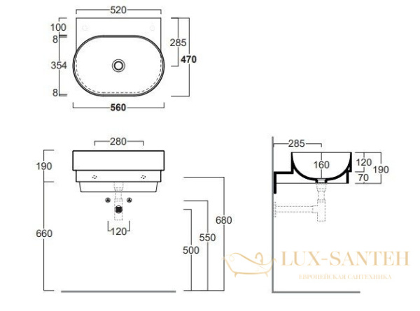 раковина накладная/подвесная simas po.mo, po 06, без перелива, 56х47х19h см, белый глянцевый