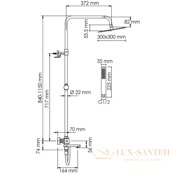 душевая система wasserkraft a199.118.103.087.ch thermo 300 мм, хром