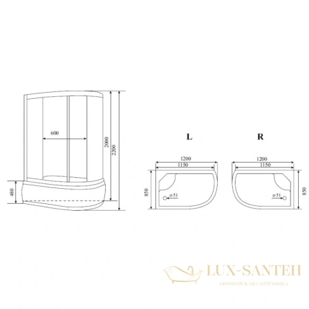 душевая кабина timo lux t-7720 l 120x85x220 см, стекло прозрачное