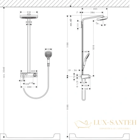 душевая стойка hansgrohe raindance select e 300 3jet 27127400 showerpipe белый/хром