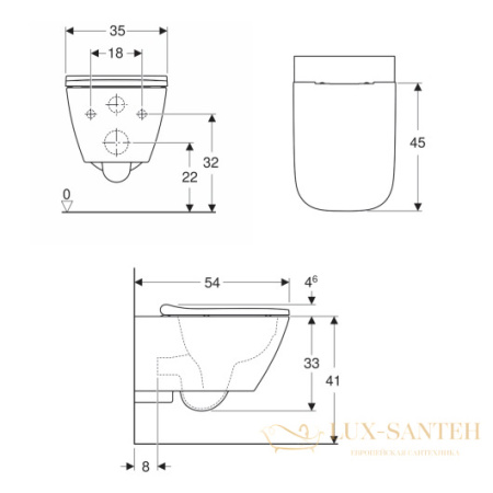подвесной унитаз geberit smyle square 500.683.01.1 безободковый, белый
