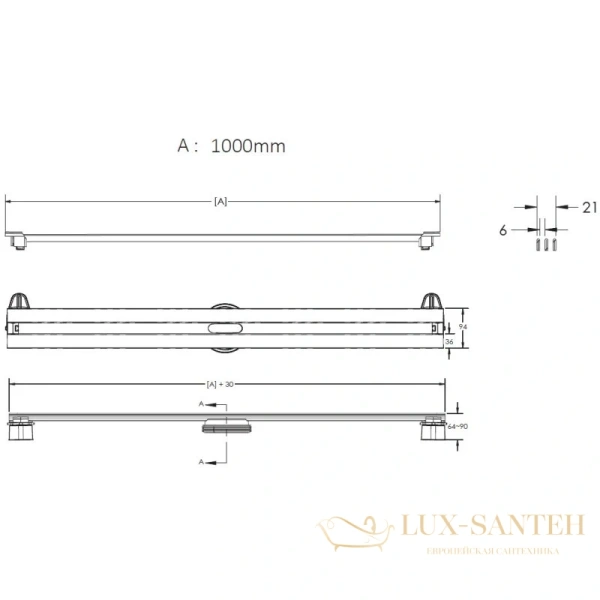 душевой канал berges super slim 092055 1000 мм, золото