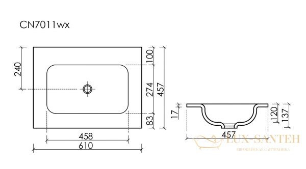 раковина встраиваемая сверху ceramica nova grace cn7011mbwx, без отверстий под смеситель, 610*457*137мм, черный матовый