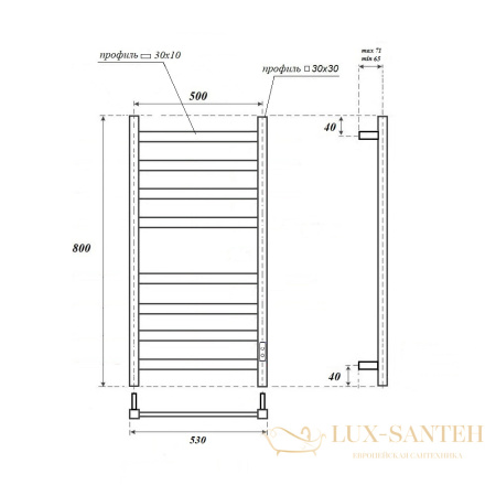 полотенцесушитель 500x800 электрический point меркурий pn83858 п8, диммер справа, хром