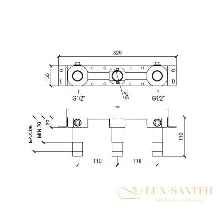 встраиваемая часть almar mixers e134011, смесителя для раковины на 3 отверстия, центральный излив