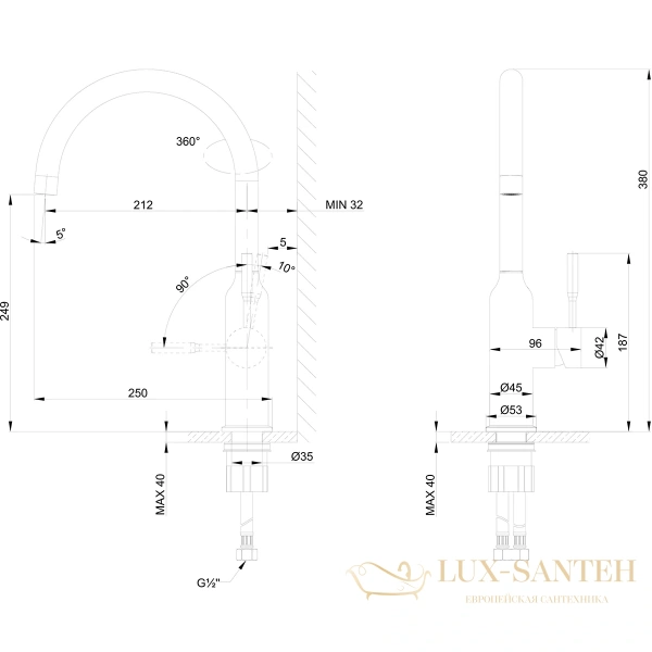 смеситель для кухни lemark expert lm5079bl, черный матовый