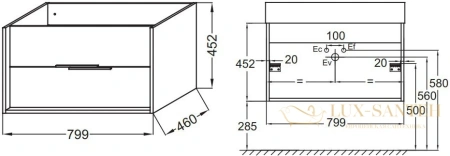 тумба для раковины jacob delafon vivienne eb1584-n18-s40 без ручек