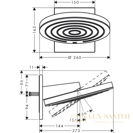 верхний душ hansgrohe pulsify 260, 24150670, черный матовый 