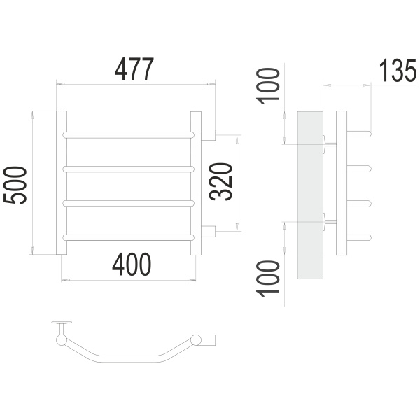 полотенцесушитель водяной terminus виктория 4670078530042 п4 400х500 с боковым подключением 320