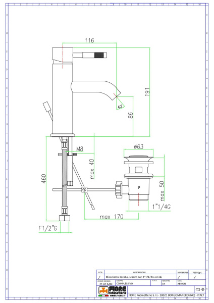 смеситель fiore xenon 44oo5283 для раковины с донным клапаном, золото