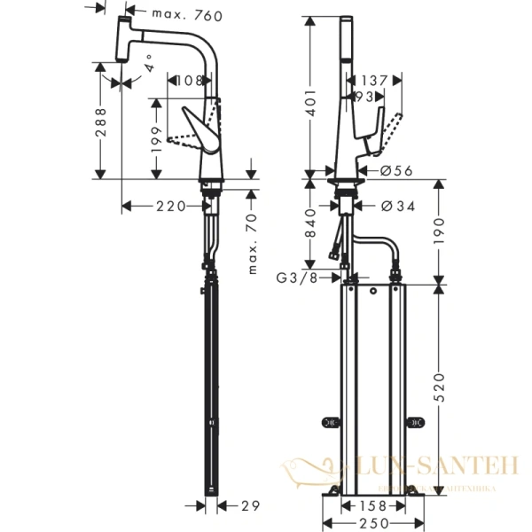 смеситель для кухни hansgrohe talis select m51 73853800 сталь