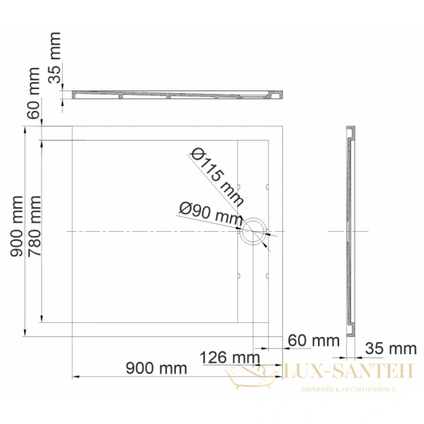 душевой поддон wasserkraft abens 20t03 из литого мрамора 90х90 см, черный матовый